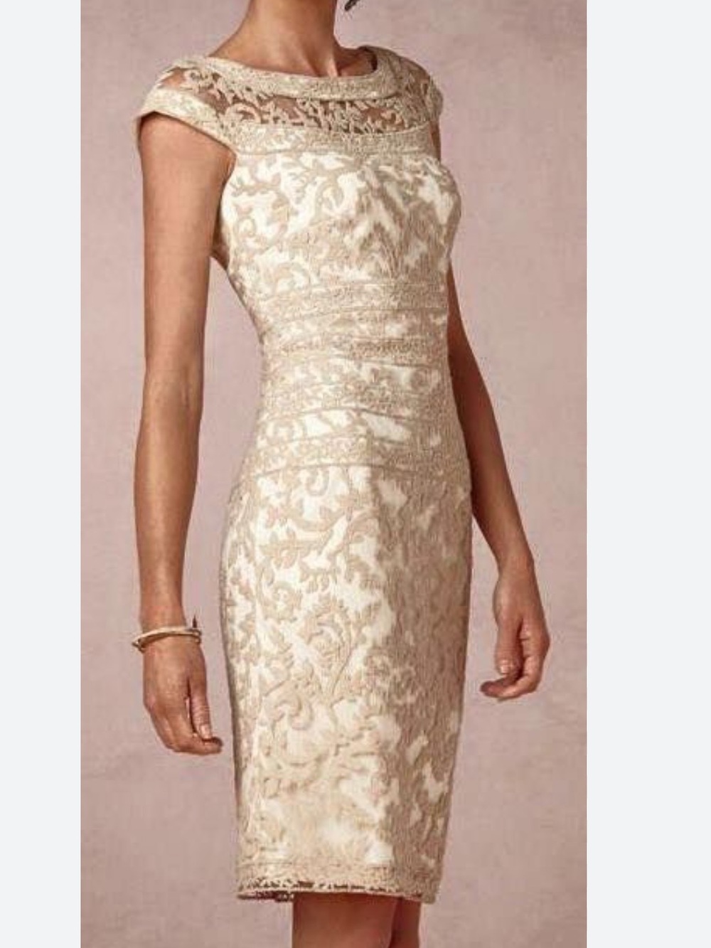 Tadashi Shoji Ivory Lace Sheath Midi Dress